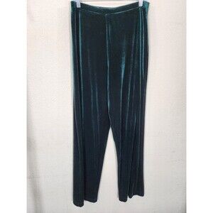 Vintage Casual Corner Annex Womens L Emerald Green Velvet Wide Leg Pants 90s Y2K